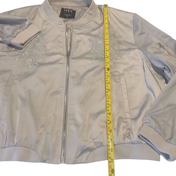 Lunik Silver Gray Embroidered Detail Full Zip Varsity Jacket Size XL - Picture 10 of 11
